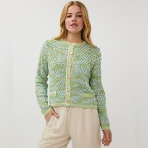 NWT Esqualo Green Patterned Knit Cardigan Sweater Size S